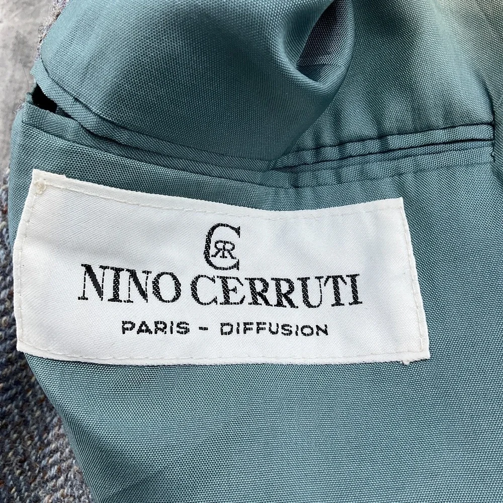 Nino Cerruti Paris Blazer Men 40R Gray Blue Brown Wool Tweed Classic VTG Flaws